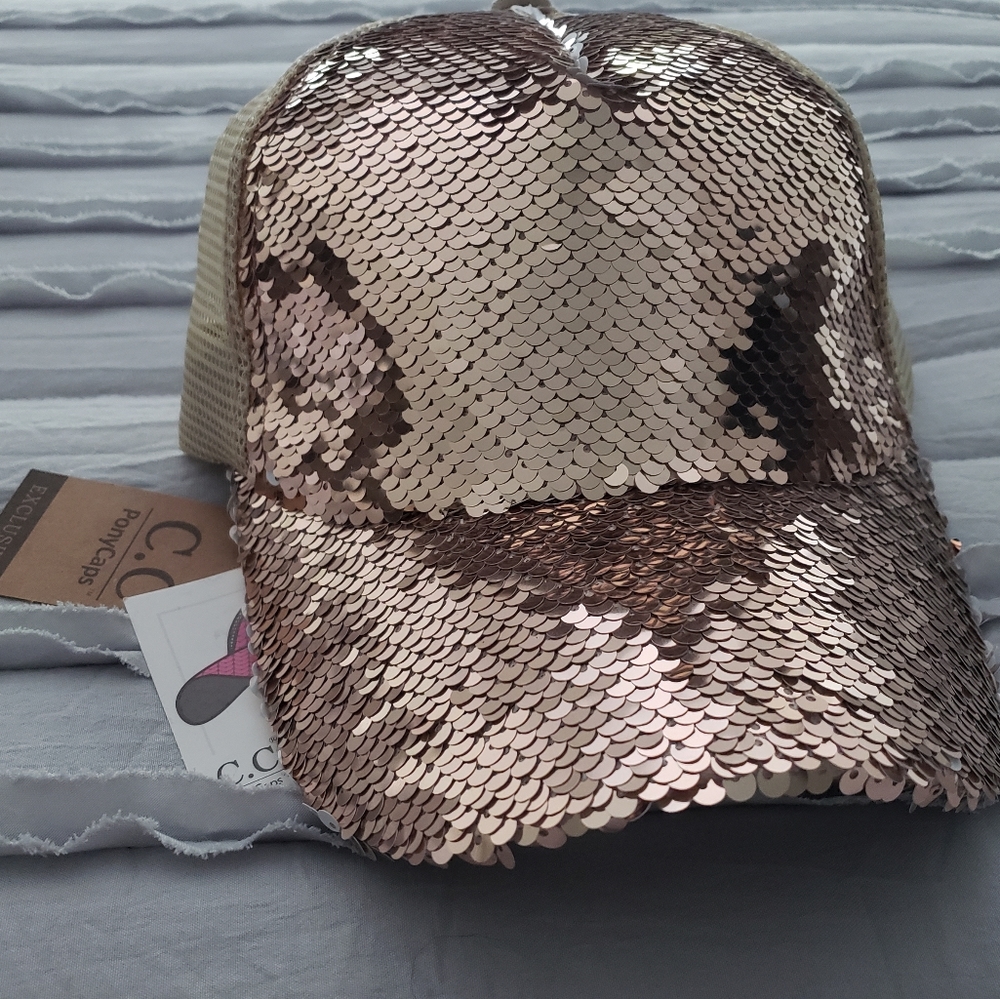 Taupe Sequins C.C. Pony Hat